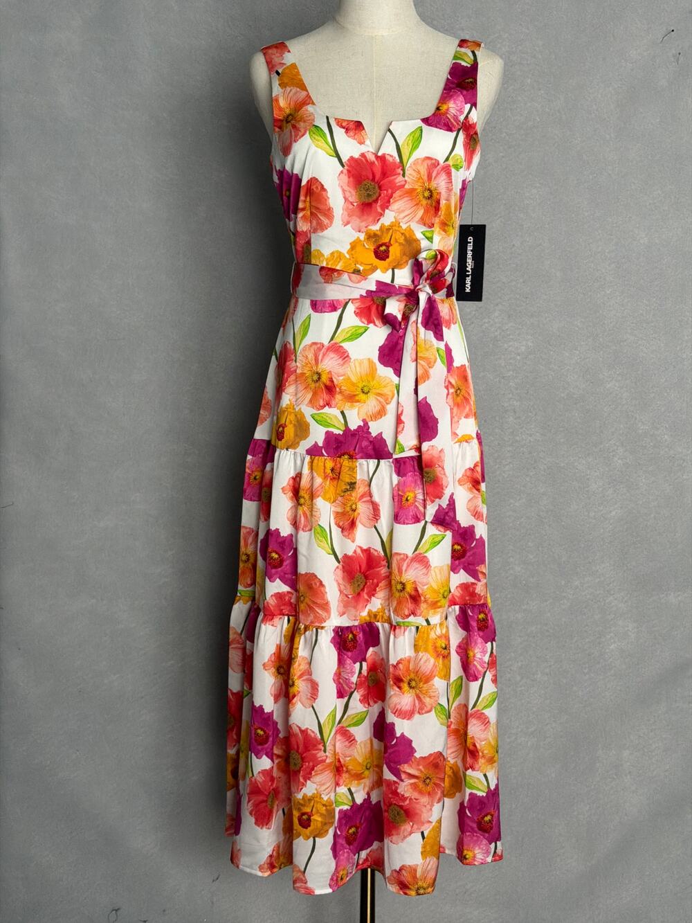 Karl Lagerfeld Paris A-Line Midi Dress Floral Print Women's Size 2 NEW